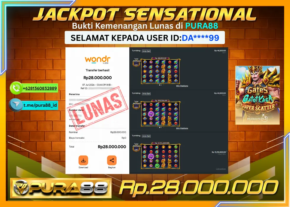 PURA88 JACKPOT GATES OF GATOT KACA SUPER SCATTER Rp 28.000.000,- LUNAS